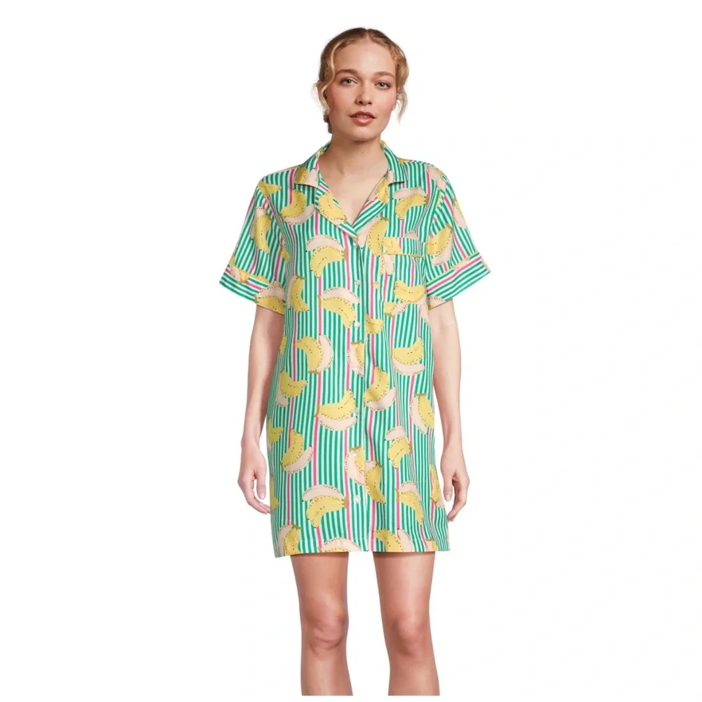 Multicolor Satin Banana Stripe Nightshirt L/XL